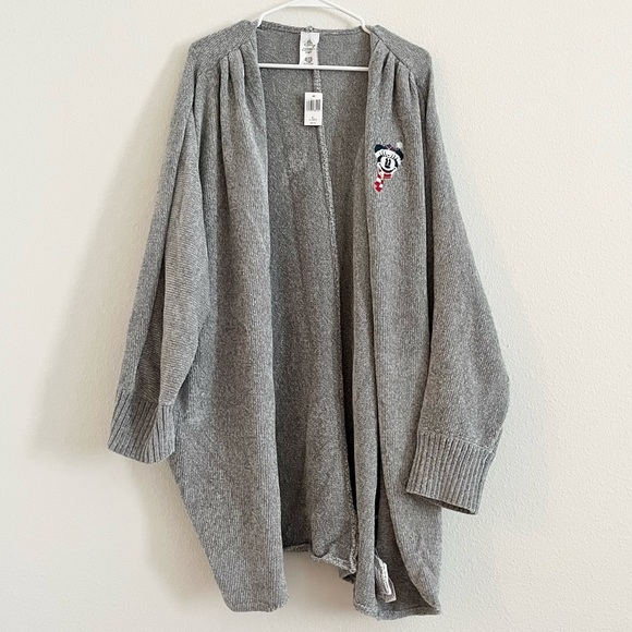 NWT Disney Minnie Mouse Christmas Holiday Metallic Knit Gray Cardigan Sweater XL - Picture 5 of 11